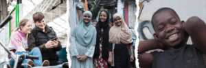 Image collage showing young people in the UK, India and Tanzania