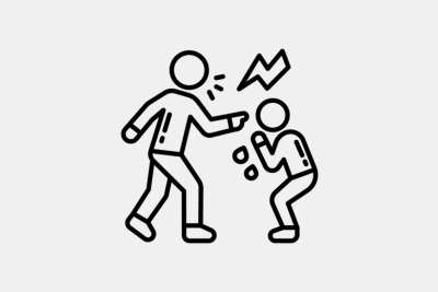 An icon showing an adult pointing and towering over a child who is frightened and cowering away.