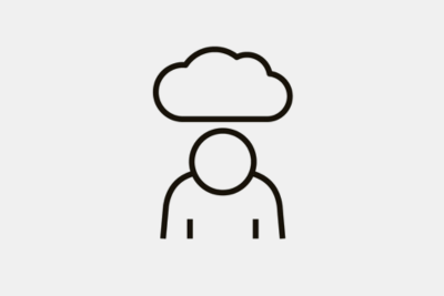 An icon showing a person looking down with a large cloud above their head.