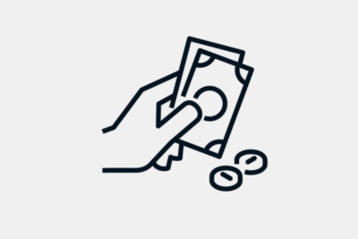 An icon showing a hand holding some bank notes and some coins underneath.