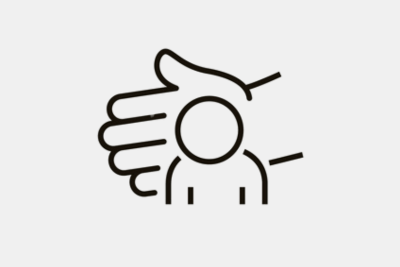 An icon showing a large hand behind a child.