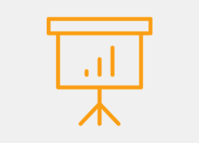An orange icon showing a presentation board with a graph displayed on it.
