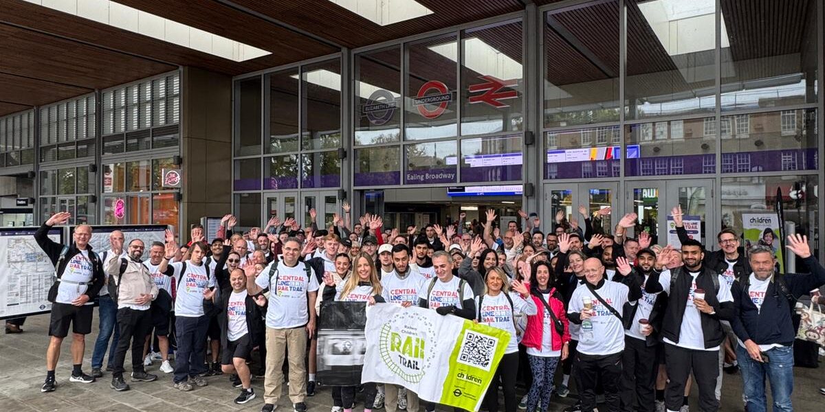 Rail Trail participants stood outside a London tube station getting ready to take on the challenge.