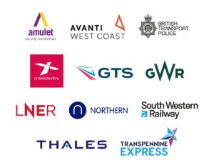 Amulet, Avanti West Coast, British Transport Police, CrossCountry, GTS, GWR, LNER, Northern, South Western Railway, Thales and Transpennine Express logos. 
