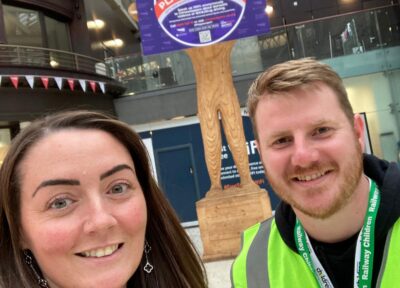 Railway Children staff on patrol at Glasgow Central Station during TRNSMT festival.